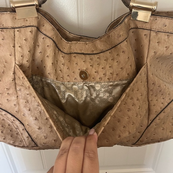 IVANKA TRUMP Beige Faux Ostrich Vegan Leather Shoulder Bag - Picture 14 of 16